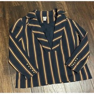 Chico's 2P blue striped hook closure lined women's blazer jacket